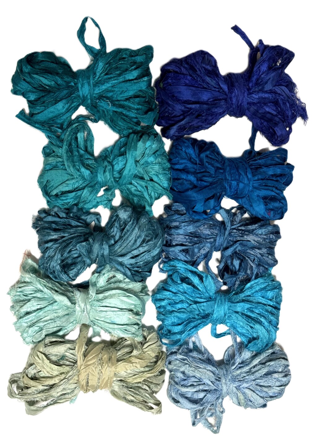 Sari Ribbon Thread Tariff FREE Recycled Sari Silk Ribbon Yarn, Blue Teal Shades - Etsy