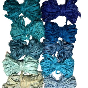 Recycled Sari Silk Ribbon Yarn,  Blue Teal shades