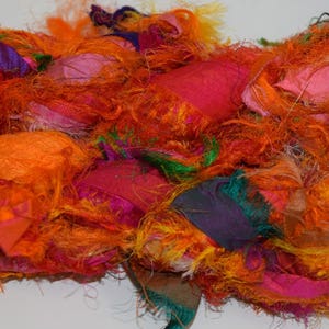 Recycled Sari Silk Ribbon Yarn, Fancy Orange