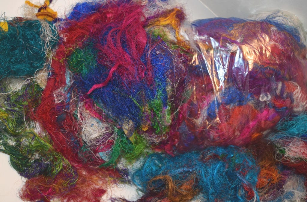 3oz Sary Silk Waste Threads Mixed Media Felting Spinning Silk Paper ...