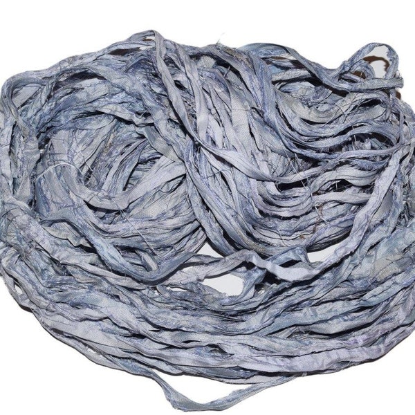 Recycled Sari Silk Ribbon Yarn, multi, Pale Silver Blue