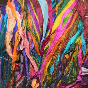 Tariff FREE Recycled Sari Silk Ribbon Yarn multi #17 color, free shipping for orders 35&up