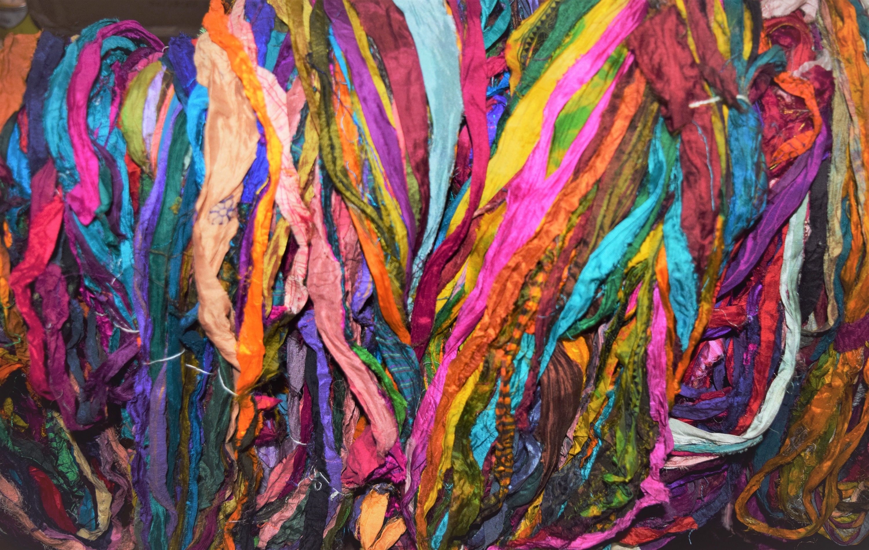 Recycled Sari Silk Ribbon Ball Pack / Choose Your Own Colours / Raw Silk /  Raw Edge Ribbon / Recycled Silk / Weaving Art Yarn / Bouquet 