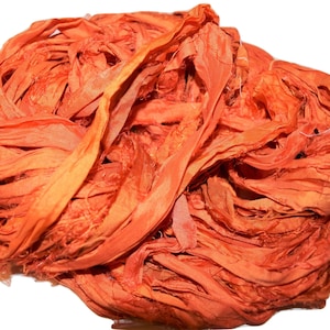 Recycled Sari Silk Ribbon Yarn, Orange