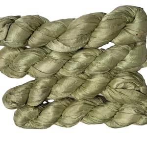 100g Recycled Sari Silk Ribbon Yarn, Pale Sage shade