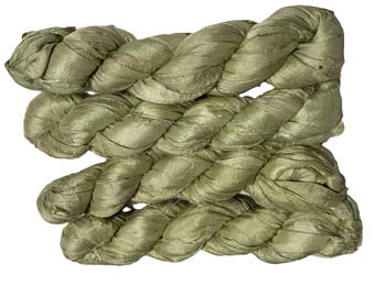 Tariff FREE Recycled Sari Silk Ribbon Yarn, Pale Sage shade