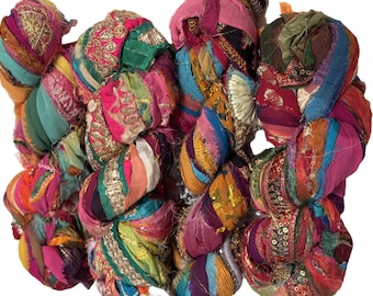 Tariff FREE Recycled Sari Silk Ribbon Yarn: Embellished Fiber Art, 100g