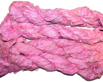 100g Recycled Sari Silk Ribbon Yarn,  pink