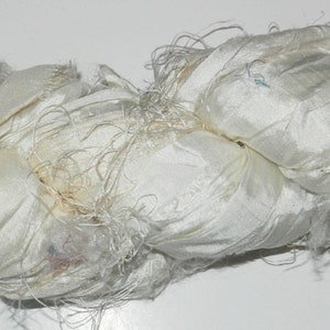 Recycled Sari Silk Ribbon Yarn, off White 60 yards image 2