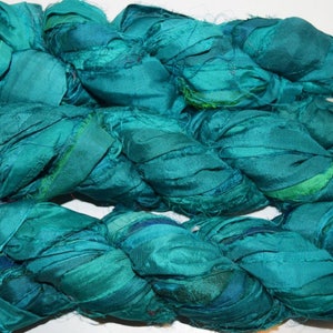 Recycled Sari Silk Ribbon Yarn, Aqua Green  3.5 oz / 100 grams