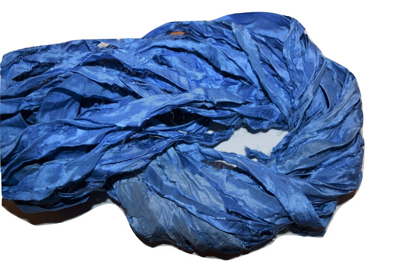 100g Recycled Sari Silk Ribbon Yarn free shipping 3.5 oz Blue multi