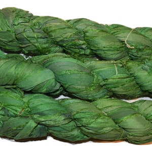 Recycled Sari Silk Ribbon Yarn Green free shipping for 35 dollar order and up