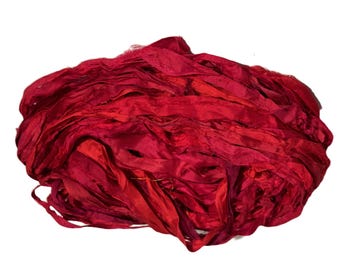 Tariff FREE Recycled Sari Silk Ribbon Yarn, dark Red multi