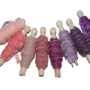 Velvet Ribbon Pink Purple shades, wedding Bouquet, Crafting Scrapbooking, Bulk Weaving Velvet, Gift Wrapping Finished Edge w/Spool