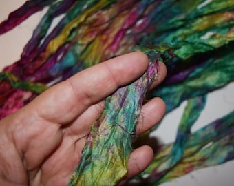 10 yards Recycled Sari Silk Ribbon Yarn, Circus multi,