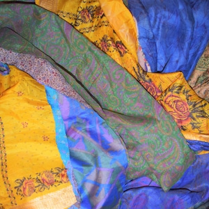 8&quot;X32&quot;, 10&quot;X32&quot;, 12&quot;X32&quot;, 16&quot;X32&quot;, 18&quot;X32&quot; Vintage Sari Pure Silk Fabric Grab Bag Scraps Textile different sizes