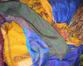 8&quot;X32&quot;, 10&quot;X32&quot;, 12&quot;X32&quot;, 16&quot;X32&quot;, 18&quot;X32&quot; Vintage Sari Pure Silk Fabric Grab Bag Scraps Textile different sizes