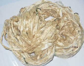 Recycled Sari Silk Ribbon Yarn, Cream, 3.6 oz