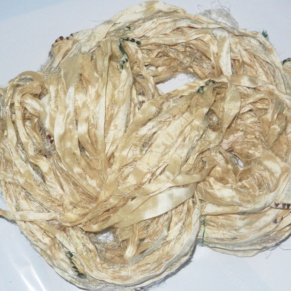 Recycled Sari Silk Ribbon Yarn, Cream, 3.6 oz
