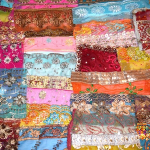 Tariff FREE Sari Fabric Swatches: Vintage Embroidered Bohemian Applique