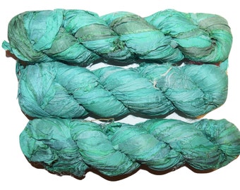 Tariff FREE Recycled Sari Silk Ribbon Yarn Aqua 50g
