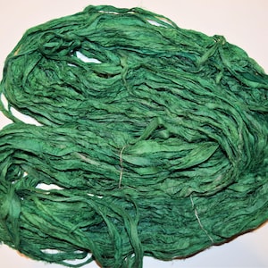 10 yards Recycled Sari Silk Ribbon Yarn, grass green