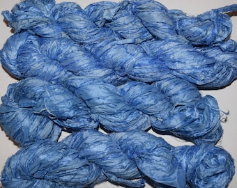 100g Recycled Sari Silk Ribbon Yarn, Sky Blue