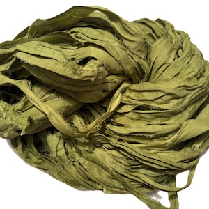 100g Recycled Sari Silk Ribbon Yarn, Lime Green