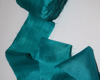 Wide Aqua Sari Silk Ribbon silk fabric 2 inch wide