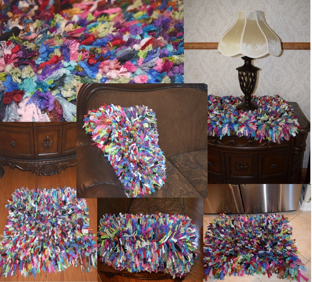 Recycled Hooked Rug From Leftover Ruffle Yarn or Sari Silk Ribbons