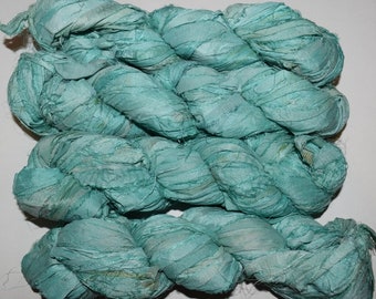 100g Recycled Sari Silk Ribbon Yarn, sea green