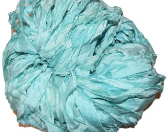 100g Recycled Sari Silk Ribbon Yarn, Sea Green