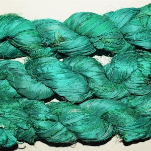 Recycled Sari Silk Ribbon Yarn aqua green color, 3.5 oz / 100 grams