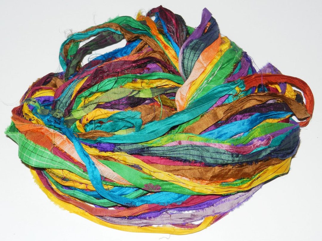Sari Ribbon Thread Tariff FREE Recycled Sari Silk Ribbon Yarn Multi #19 Color, Free ...