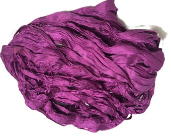 100g Recycled Sari Silk Ribbon Yarn, Purple shade