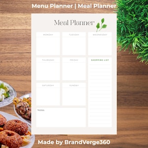Editable Menu Planner Meal Planner Template | Canva Digital Food Planner | Weekly Dinner Planner Printable