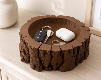 3D Printed Tree Stump Tray, Rustic Catchall Bowl for Keys, Rings, Coins, Woodland Decor, Nature Gift, Desk Organizer