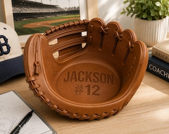 Personalized Baseball Glove Bowl, Custom Baseball Gift, Engraved Baseball Catchall Tray, Coach Gift, Baseball Fan Gift, Custom Sports Decor
