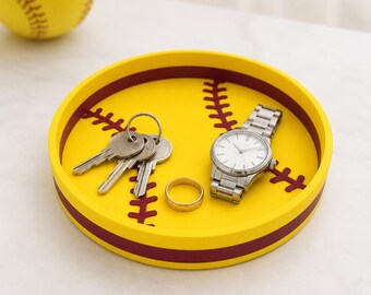 Softball Catchall Tray, Yellow Softball Gift, Coach Gift, Team Fundraiser Candy Dish, Keys Coin Organizer,3D Printed