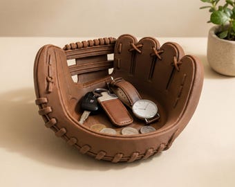 Baseball Glove Bowl, Vintage Baseball Catchall Tray, Sports Desk Organizer, Baseball Fan Gift, Coach Gift, Man Cave Decor, Glove Dish
