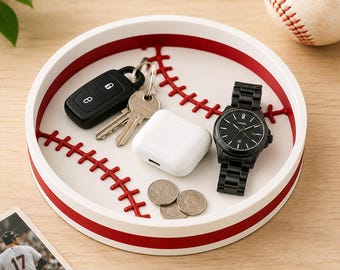 Baseball Catchall Tray, Baseball Gift for Player Coach Dad, Sports Valet Tray, Keys Coin Organizer, Baseball Lover Gift,3D Printed