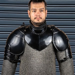 Blackened Steel Pauldrons: Medieval Knight Shoulder Armor, LARP Cosplay