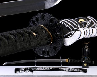 Black & Silver Dragon Katana - Hand-Forged Samurai Sword, Japanese Home Decor, Man Cave Gift