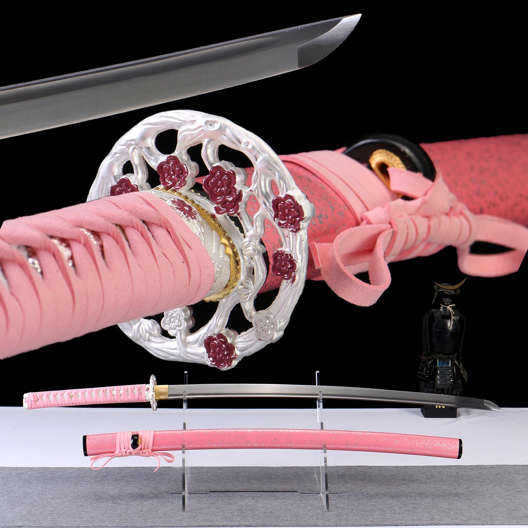 手鍛造のピンク刀（桜鍔付き）：1065マンガン鋼製コスプレ刀 - Etsy 日本