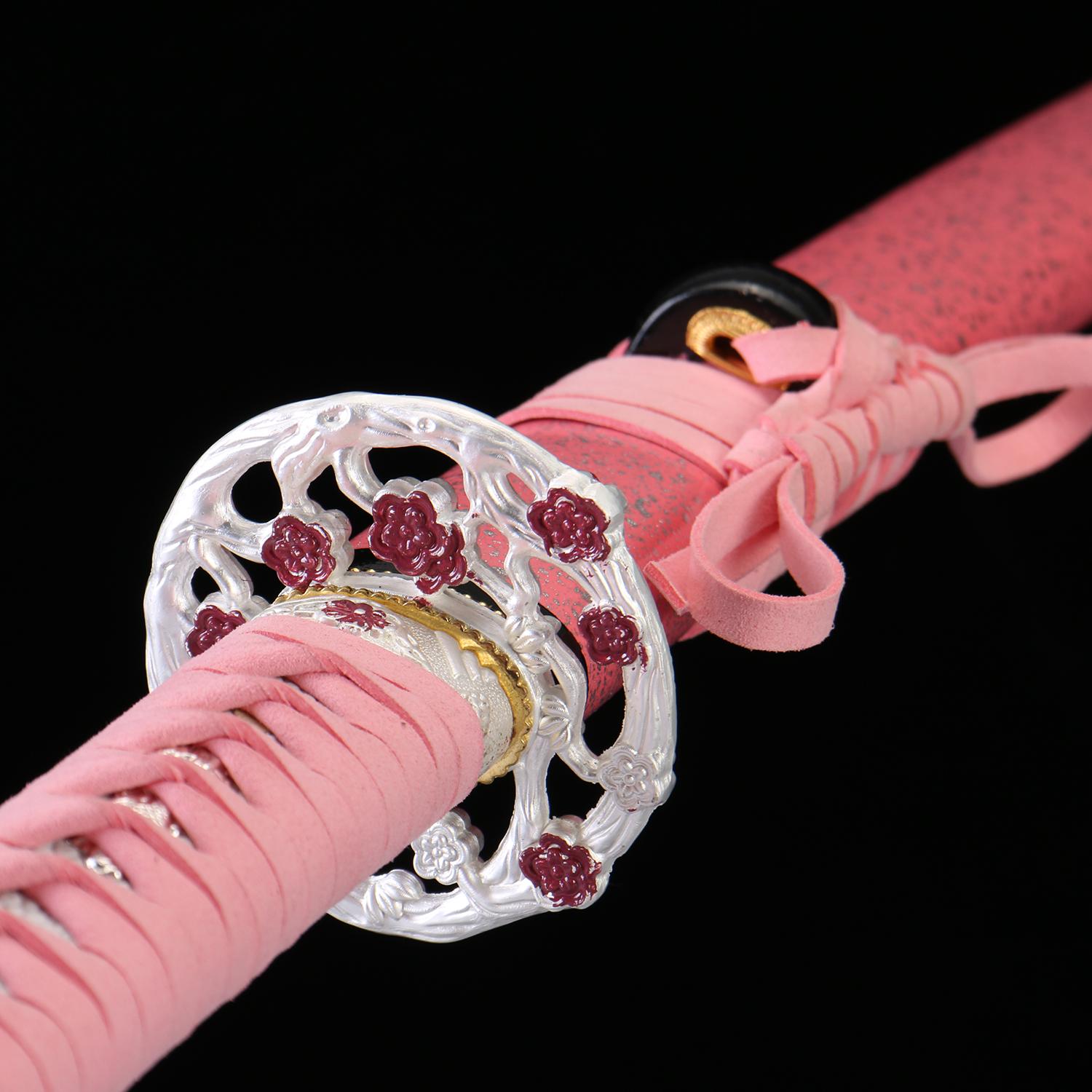 Pink Forgery Hand-forged Pink Katana With Sakura Tsuba: 1065 Manganese Steel Cosplay ...