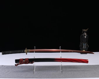 Handgeschmiedetes Katana mit rotem Rand - Handwerker aus 1065 Stahl, Samurai-inspiriert