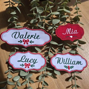 Personalised Christmas Stocking Name Patch, Custom Embroidered Name Tag, 3 Inch Iron On Patch, Xmas Stocking Label, Family Christmas Gift
