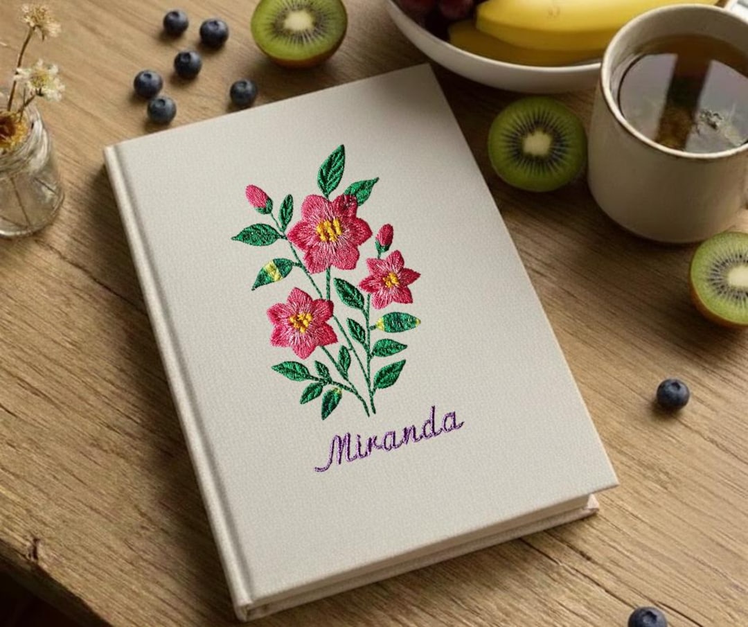 Birth Flower Embroidered A5 Notebook, Personalised Tropical Floral ...