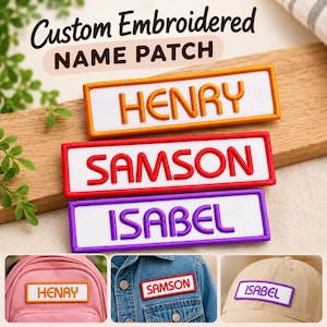 Personalised Embroidered Name Patch, Kids Backpack Name Tag, Iron On School Uniform Patch, Custom Name Label, Sew On Bag Jacket Patch