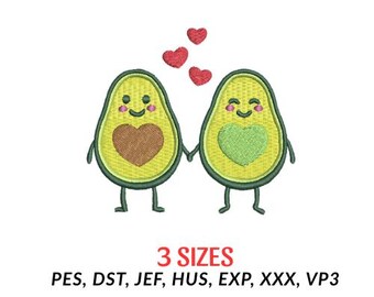 Avocado Couple Machine Embroidery Design, Valentine's Day (Digital Download)